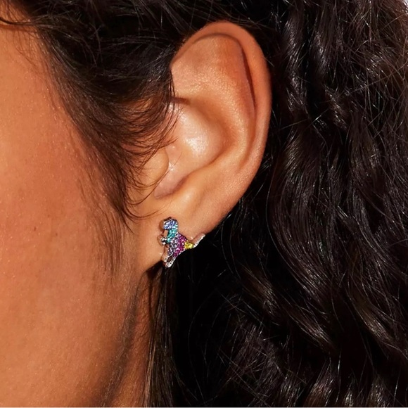 NWT Coach Rexy Pave Stud Earrings Rainbow Crystal Silver Dinosaur - Picture 1 of 8